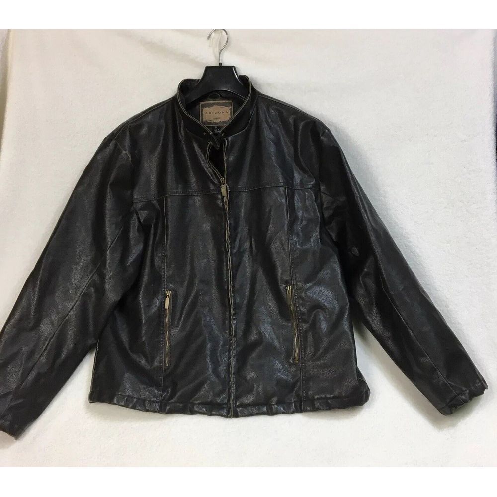 Vtg Arizona Jeans‎ Mens Faux Leather Distressed Bomber Jacket Sz XL Brown Biker